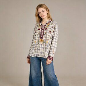 NWOT Johnny Was Biya Jessabella Silk Embroidered Floral Shirt Blouse Size S
